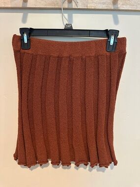 Free People Ribbed Midi Skirt in Rust